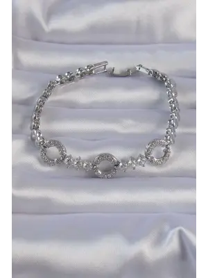 Pirinç Gümüş Renk Zirkon Taşlı Halka Figürlü Topçuk Model Bileklik