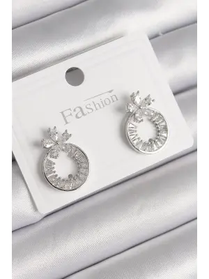  Gümüş Zirkon Taşlı Halka Model Çiçek Figür Çelik Küpe