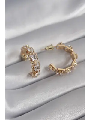  Gümüş Zirkon Taşlı Halka Model Çelik Küpe