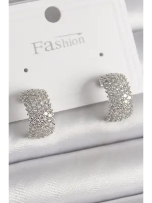  Gümüş Zirkon Taşlı Halka Model Çelik Küpe