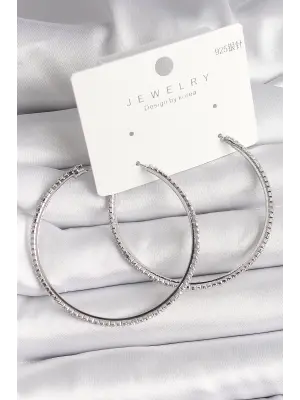 Gümüş Zirkon Taşlı Halka Model Çelik Küpe