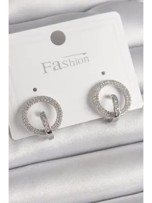 Gümüş Zirkon Taşlı Halka Model Çelik Küpe