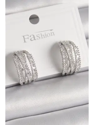  Gümüş Zirkon Taşlı Halka Model Çelik Küpe