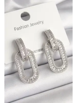  Gümüş Zirkon Taşlı Halka Model VIP Seri Çelik Küpe