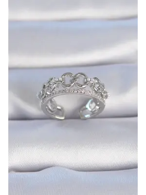  Gümüş Zirkon Taşlı İnci Detay Çelik Yüzük