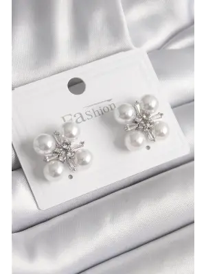  Gümüş Zirkon Taşlı İncili Çelik Küpe