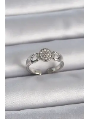  Gümüş Zirkon Taşlı İncili Kalp İşleme Detay Ayarlanabilir Model Çelik Yüzük