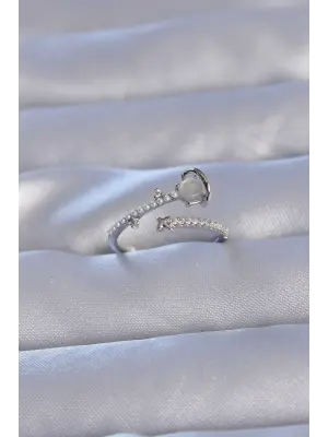  Gümüş Zirkon Taşlı İncili Satürn Model Ayarlanabilir Yüzük