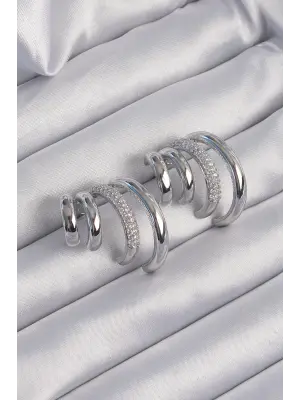  Gümüş Zirkon Taşlı Kaburga Model Küpe