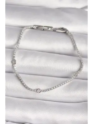 Pirinç Gümüş Renk Zirkon Taşlı Kadın Bileklik