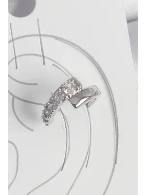 Pirinç Gümüş Renk Zirkon Taşlı Kadın Kıkırdak Küpe