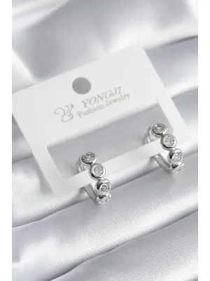  Gümüş Zirkon Taşlı Çelik Küpe