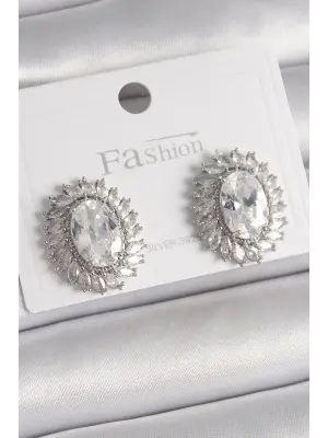  Gümüş Zirkon Taşlı Çelik Küpe