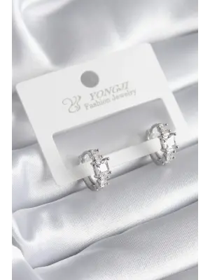  Gümüş Zirkon Taşlı Çelik Küpe