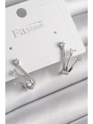  Gümüş Zirkon Taşlı Çelik Küpe