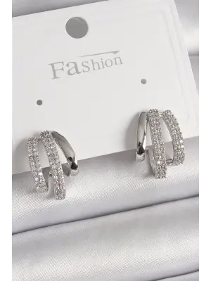  Gümüş Zirkon Taşlı Çelik Küpe