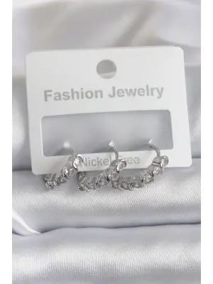  Gümüş Zirkon Taşlı Çelik Küpe