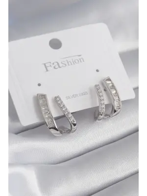  Gümüş Zirkon Taşlı Çelik Küpe