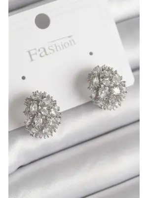  Gümüş Zirkon Taşlı Çelik Küpe