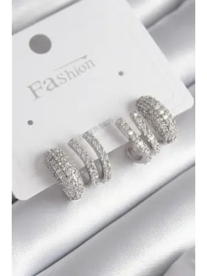  Gümüş Zirkon Taşlı Çelik Küpe