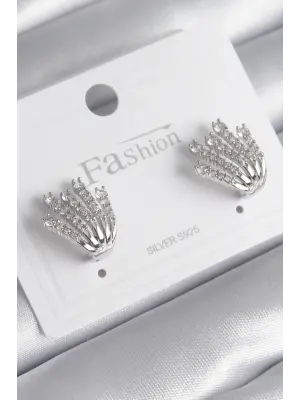  Gümüş Zirkon Taşlı Çelik Küpe