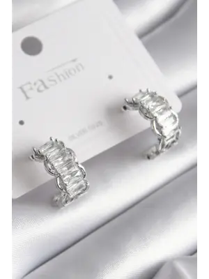  Gümüş Zirkon Taşlı Çelik Küpe