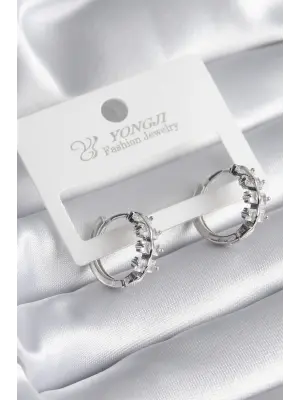  Gümüş Zirkon Taşlı Çelik Küpe