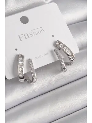  Gümüş Zirkon Taşlı Çelik Küpe