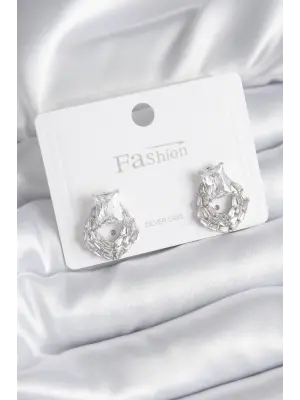  Gümüş Zirkon Taşlı Çelik Küpe