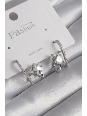  Gümüş Zirkon Taşlı Çelik Küpe