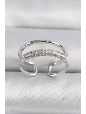  Gümüş Zirkon Taşlı Çelik Yüzük