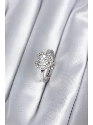  Gümüş Zirkon Taşlı Kalp Charm Model Çelik Yüzük