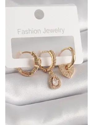  Gümüş Zirkon Taşlı Kalp Damla Figür Çelik Küpe