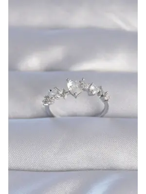  Gümüş Zirkon Taşlı Kalp Model Ayarlanabilir Yüzük