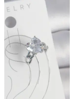 Pirinç Gümüş Renk Zirkon Taşlı Kalp Model Kadın Kıkırdak Küpe