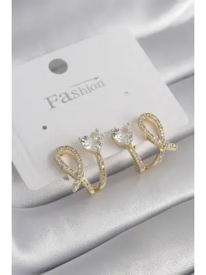  Gümüş Zirkon Taşlı Kalp Model Çelik Küpe