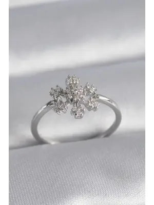  Gümüş Zirkon Taşlı Kar Tanesi Model Çelik Yüzük