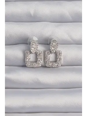  Gümüş Zirkon Taşlı Kare Form Küpe