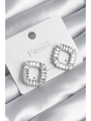  Gümüş Zirkon Taşlı Kare Model Çelik Küpe