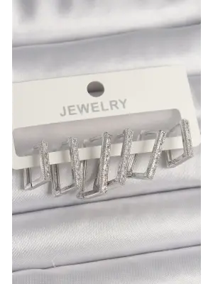  Gümüş Zirkon Taşlı Kare Model Çelik Küpe Seti