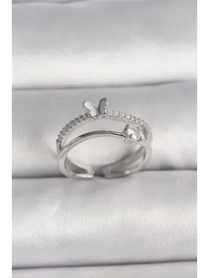  Gümüş Zirkon Taşlı Kelebek Figürlü Ayarlanabilir Yüzük