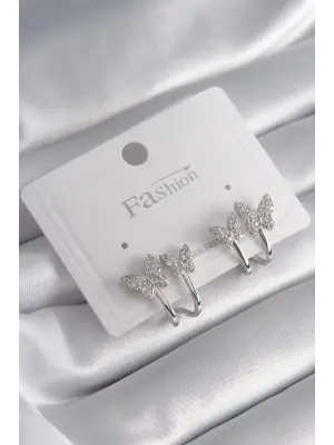  Gümüş Zirkon Taşlı Kelebek Model Çelik Küpe