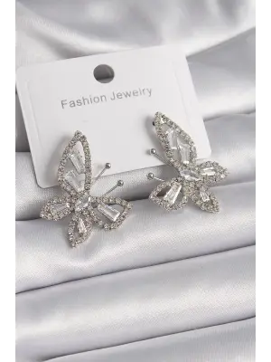  Gümüş Zirkon Taşlı Kelebek Model Çelik Küpe