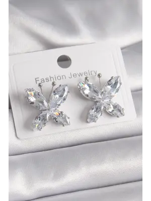  Gümüş Zirkon Taşlı Kelebek Model Çelik Küpe