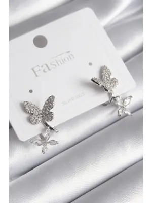  Gümüş Zirkon Taşlı Kelebek Model Çelik Küpe