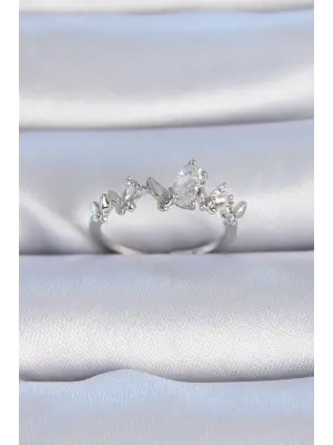  Gümüş Zirkon Taşlı Kelebek Model Çelik Yüzük