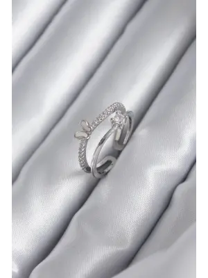  Gümüş Zirkon Taşlı Kelebek Model Çelik Yüzük