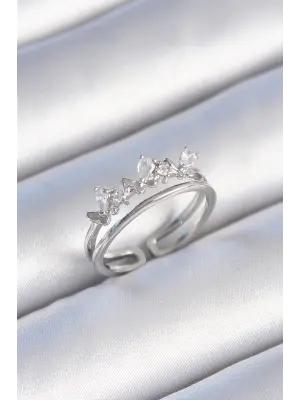  Gümüş Zirkon Taşlı Kelebek Model Çelik Yüzük