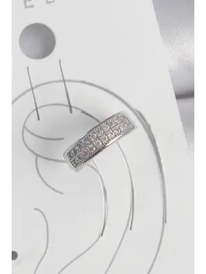 Pirinç Gümüş Renk Zirkon Taşlı Kıkırdak Model Kadın Küpe