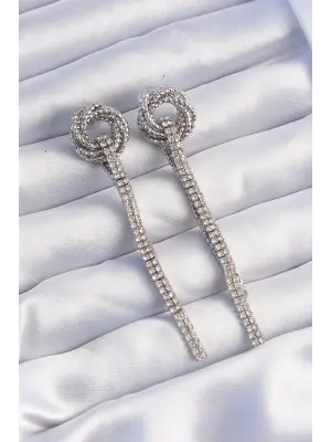  Gümüş Zirkon Taşlı Kıvrım Detay Sallantılı Küpe